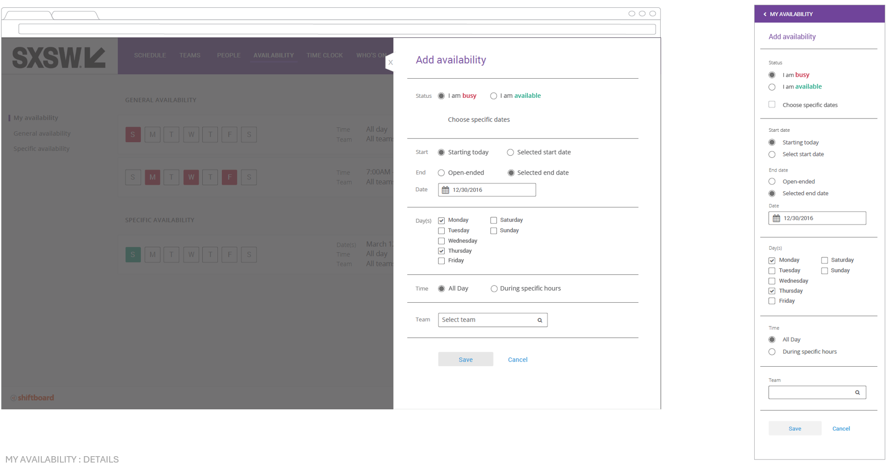 Availability management interface